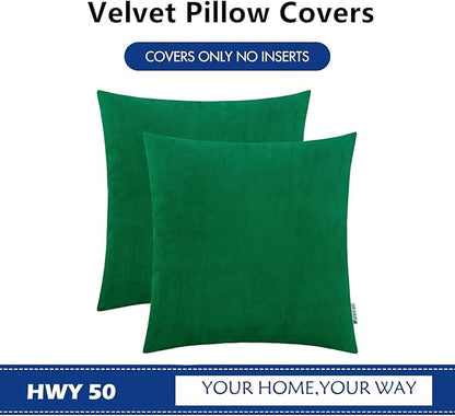 HWY 50 Dark Green Velvet Throw Pillow Covers 16x16 Inch - Image 6