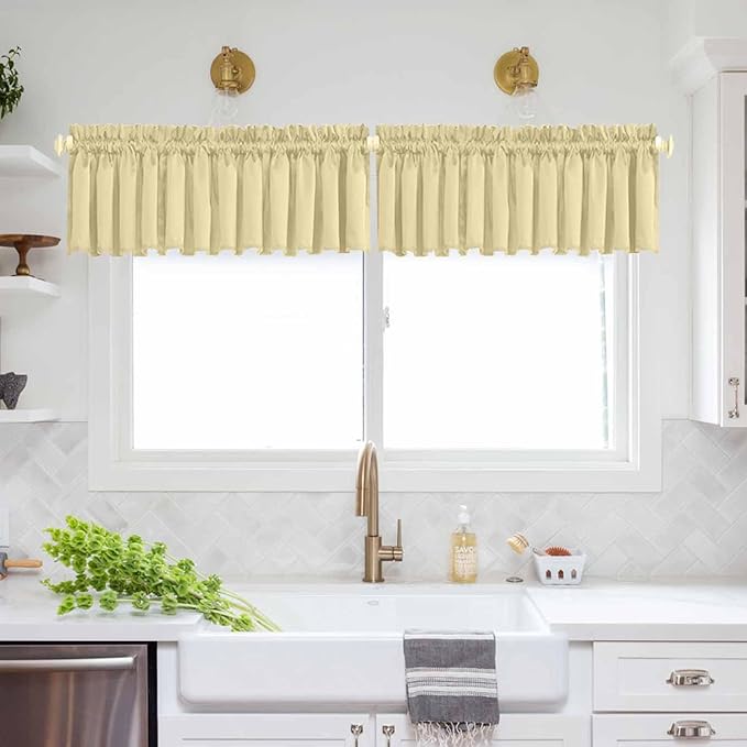 Beige Room Darkening Valance for Window Short Curtain Rod Pocket Primitive - Image 2