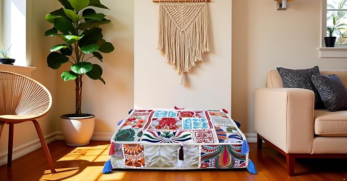 CRAFT KALA Indian Square Patchwork Traditional Pouf Cover Indian Living Room - Image 2