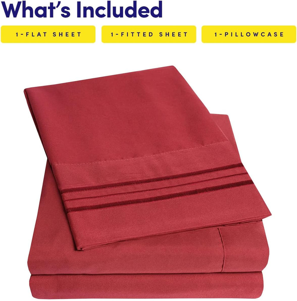 1500 Supreme Collection Twin XL Sheet Sets Red - 3 Piece Bed Sheets and Pillo...