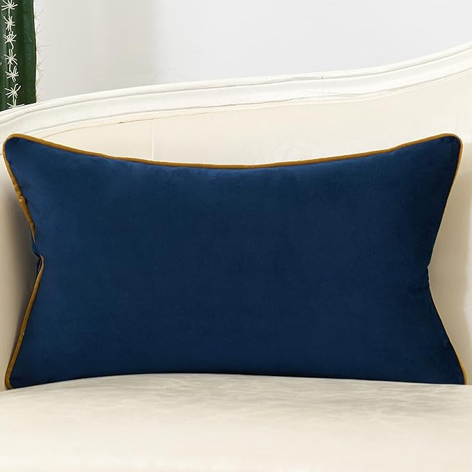 Avigers 12 x 20 Inch Navy Blue Gold Striped Geometric Lines Embroidery Velvet - Image 2