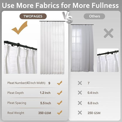 TWOPAGES Pinch Pleated Curtain 96 Inches Long Sand Beige Faux Linen Textured - Image 5