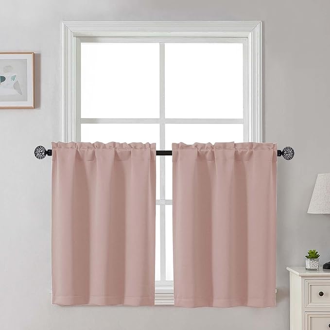 Gwine Blush Pink Blackout Curtains 30 Inch Length, Short Kitchen Curtains by Gwine