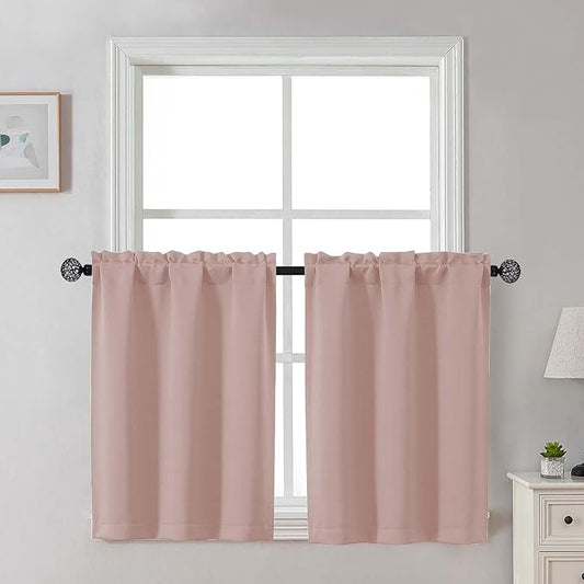 Gwine Blush Pink Blackout Curtains 30 Inch Length, Short Kitchen Curtains by Gwine