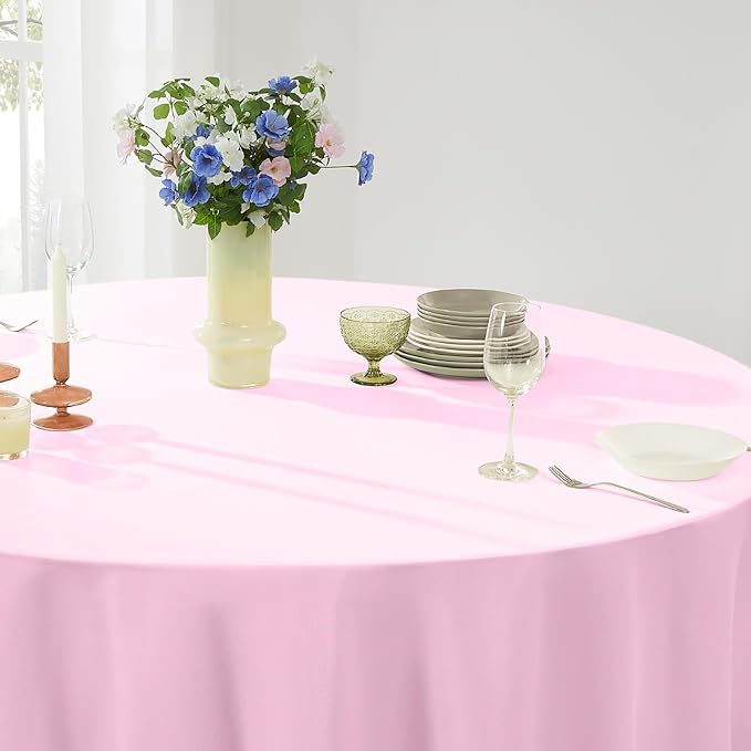Round Tablecloth 132 Inch 6 Pack Pink Tablecloths Washable Decorative Linen - Image 5