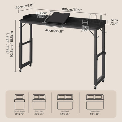 mahancris overbed table with wheels, mobile bed desk shown in use