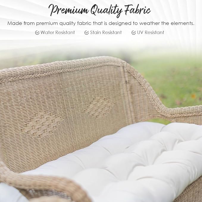 RSH DECOR: Tufted Wicker Loveseat Cushion | 41” x 19" | All-Weather Spun Fabric - Image 6