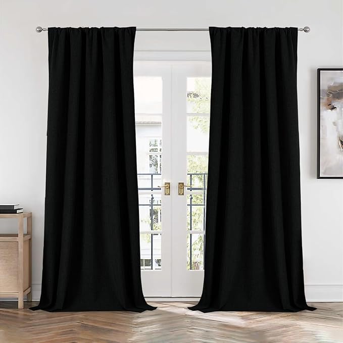 CUCRAF Linen 100% Blackout Curtains 84 Inch Length 2 Panels Set, Back Tab and by CUCRAF