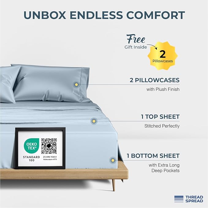 THREAD SPREAD 100% Egyptian Cotton King Size Sheets Set - Image 3