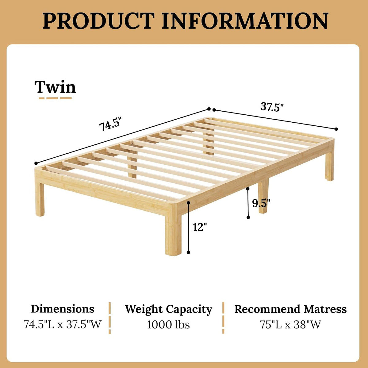 askeld 12 inch bamboo solid wood twin bed shown in use