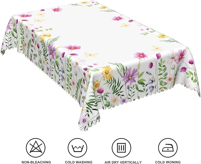 70x140inches Floral Rectangle Tablecloth Pink Wild Flowers Butterfly Botanical - Image 6