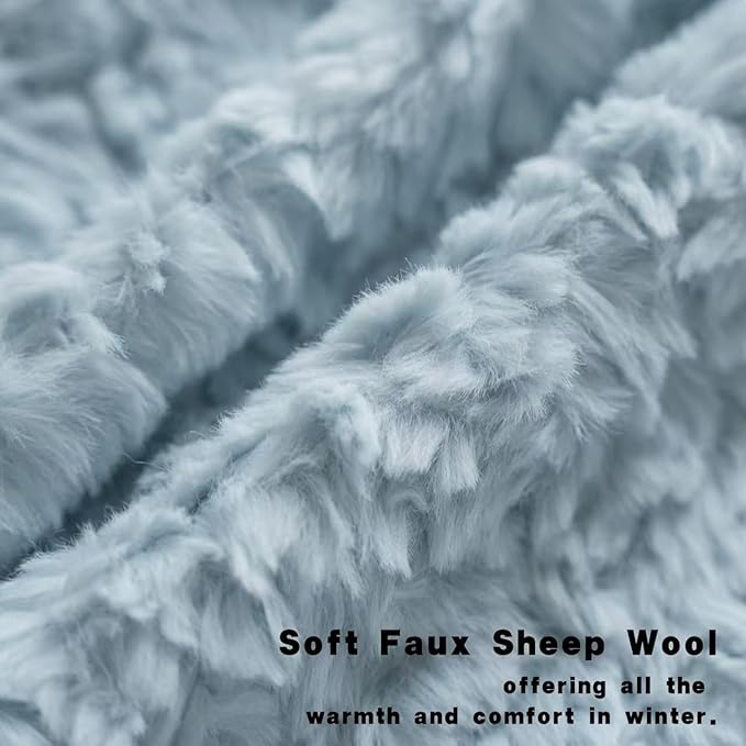 Neelvin Set of 2 Faux Fur Throw Pillow Covers 20x20 Inch Blue Cozy Soft Solid - Image 2
