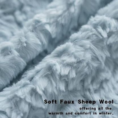 Neelvin Set of 2 Faux Fur Throw Pillow Covers 20x20 Inch Blue Cozy Soft Solid - Image 2