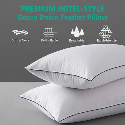 APSMILE Organic Feather Down Pillows Set of 2, Queen Size Bed Pillows - Image 2