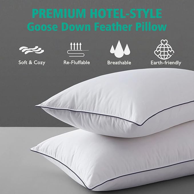 APSMILE Organic Feather Down Pillows Set of 2, Standard Size Bed Pillows - Image 2