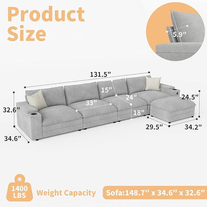 148.7" L Shaped Cloud Sofa Couch - Image 2
