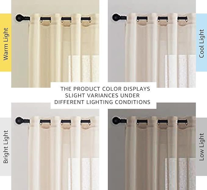 NICETOWN 90 inch Beige Curtains Linen Sheer Faux Flax Window Drapes, Grommet - Image 3