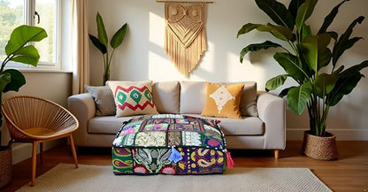 CRAFT KALA Indian Square Patchwork Traditional Pouf Cover Indian Living Room - Image 5