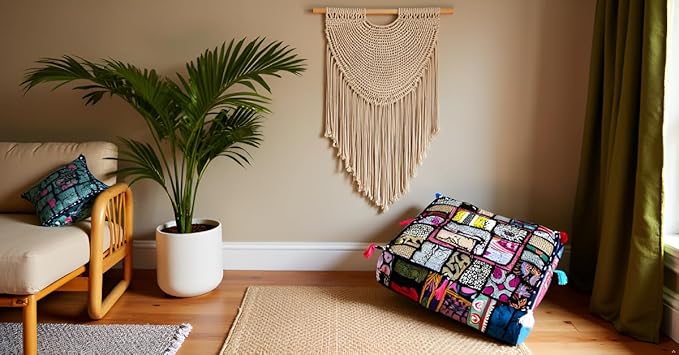 CRAFT KALA Indian Square Patchwork Traditional Pouf Cover Indian Living Room - Image 4