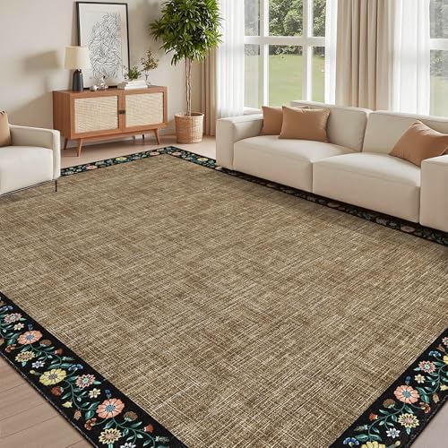 garveehome washable living room rug 9x12 floral bordered shown in use