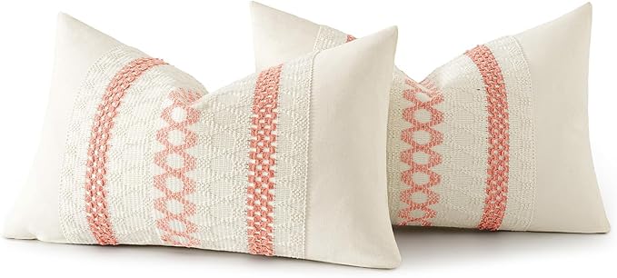 MIULEE Set of 2 Coral Red Boho Decorative Lumbar Pillow Covers 12x20 Inch - Image 8