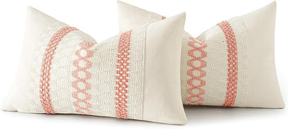 MIULEE Set of 2 Coral Red Boho Decorative Lumbar Pillow Covers 12x20 Inch - Image 8