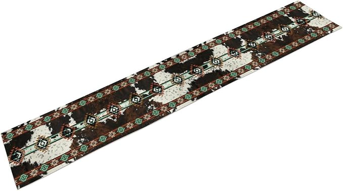 Western Table Runner, Rustic Brown Cow Print Skin Cowhide Aztec Southwest - Image 6