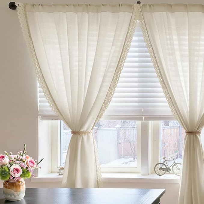 jinchan Linen Curtains for Living Room Bedroom Light Filtering Semi Sheer - Image 2