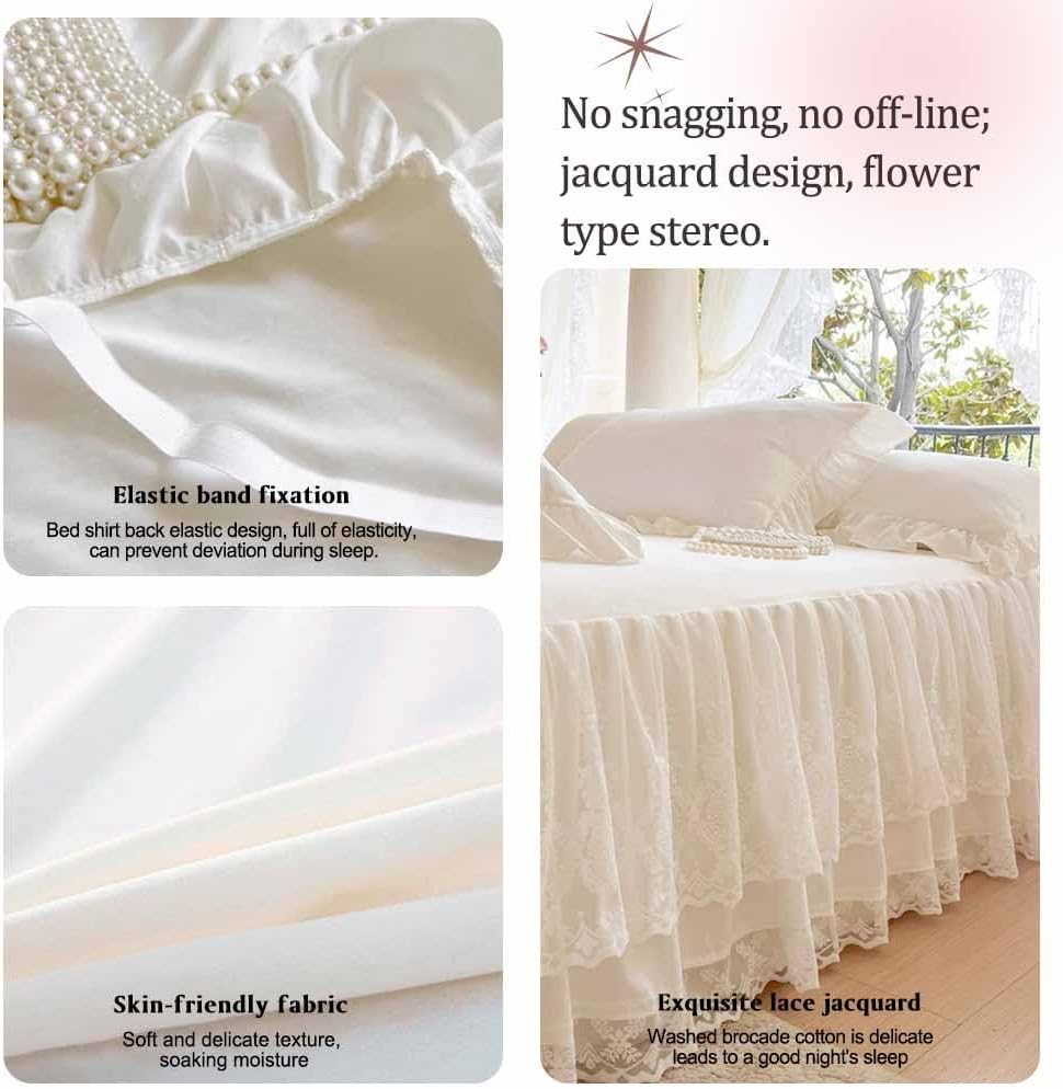 Lace Bed Skirt & Bedsheet Queen Size - 17 in. Drop, Easy Fit Ruffled Beds...