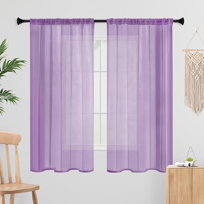 Sheer Curtains 84 Inches Long 2 Panels, Rod Pocket Short Curtain by laseniewa