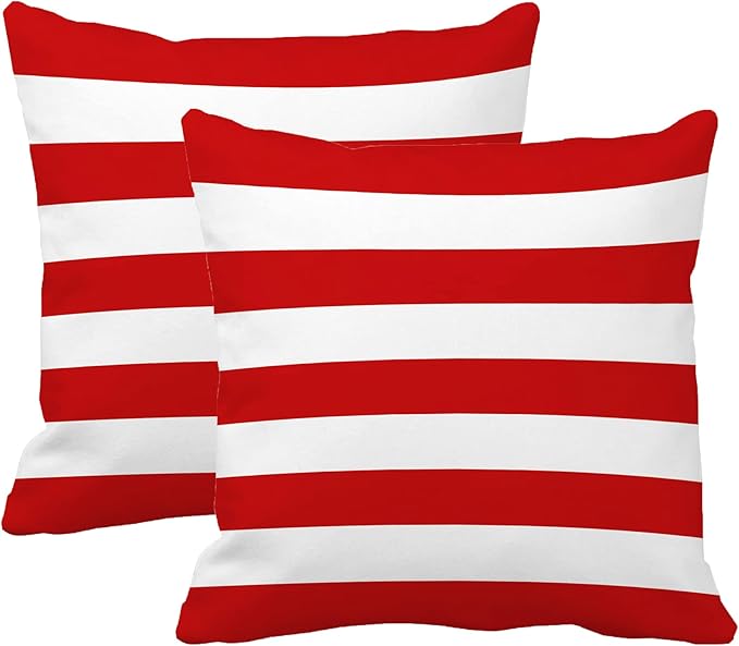 Leaveland Red and White Stripe Set of 2 18x18 Inch Cotton Polyester Square - Image 5