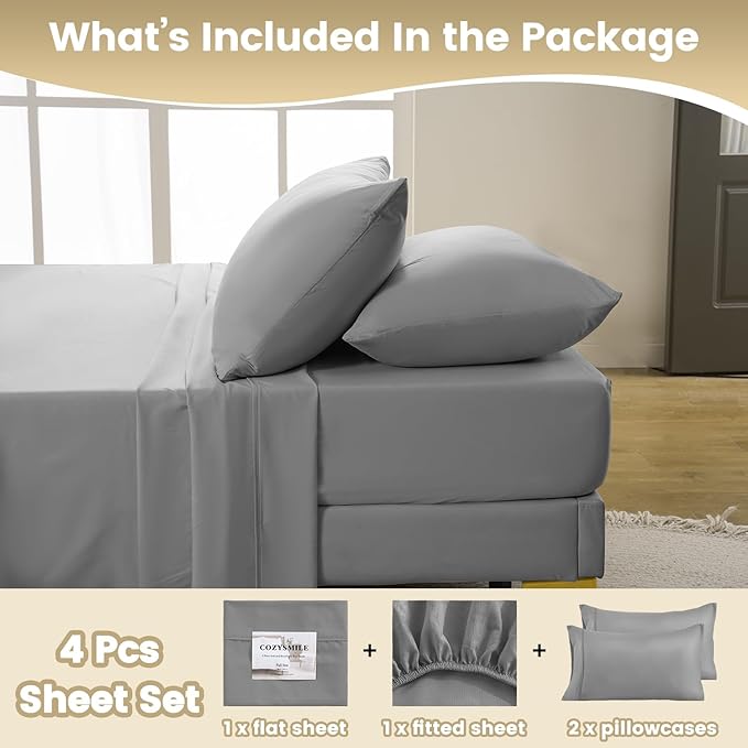 King Sheet Set - 4 Piece Silky Ultra Soft Breathable Bed Sheet Set, Hotel - Image 6