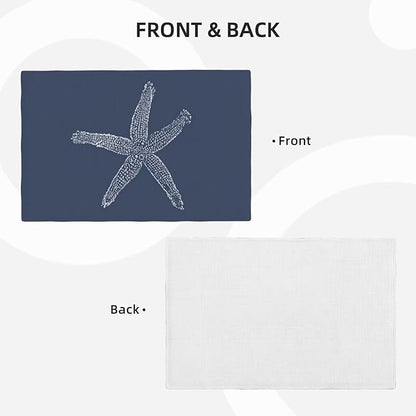 Summer Coastal Placemats Set of 4, Beach Theme Ocean Navy Blue Starfish - Image 3