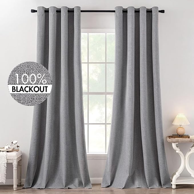 MIULEE Linen Texture Curtains for Bedroom Solid 100% Blackout Thermal Insulated by MIULEE