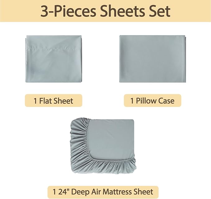 Air Mattress Sheet Set Twin Size, 3 Piece Deep Pocket Bed Sheet Set - Image 2