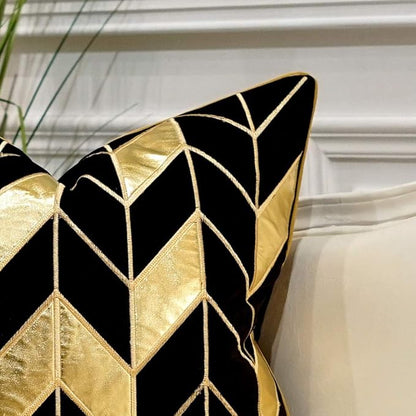 Avigers 20 x 20 Inches Black Gold Striped Cushion Case Luxury European Throw - Image 2