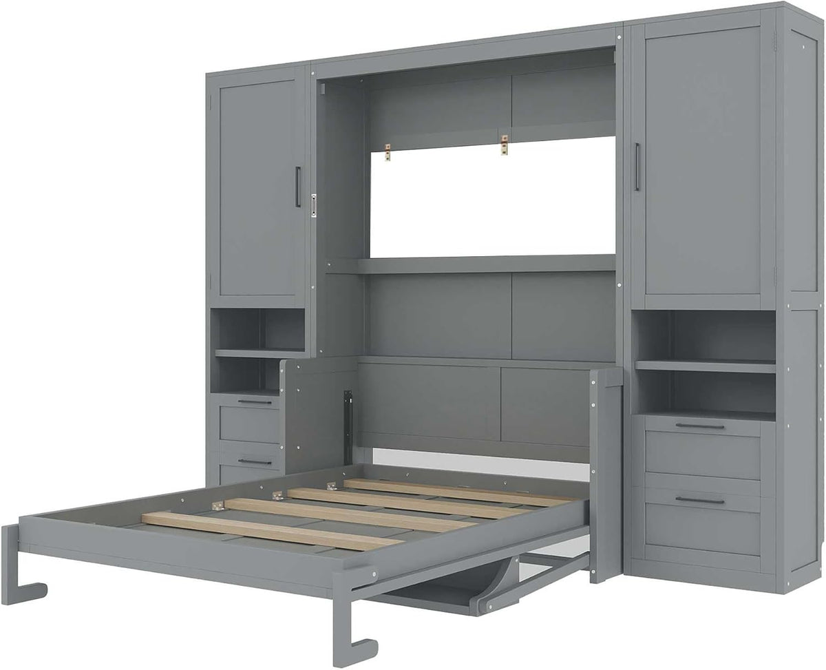 merax full size murphy bed with desk, closet, side view