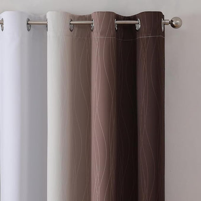 Estelar Textiler Brown and Greyish White Gradient Blackout Curtains 102 Inches - Image 4