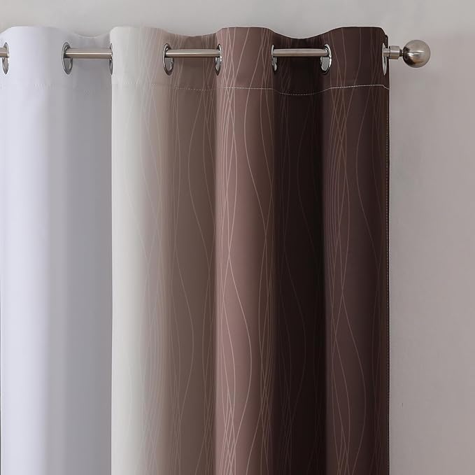 Estelar Textiler Brown and Greyish White Blackout Curtains 63 Inch Length 2 - Image 4