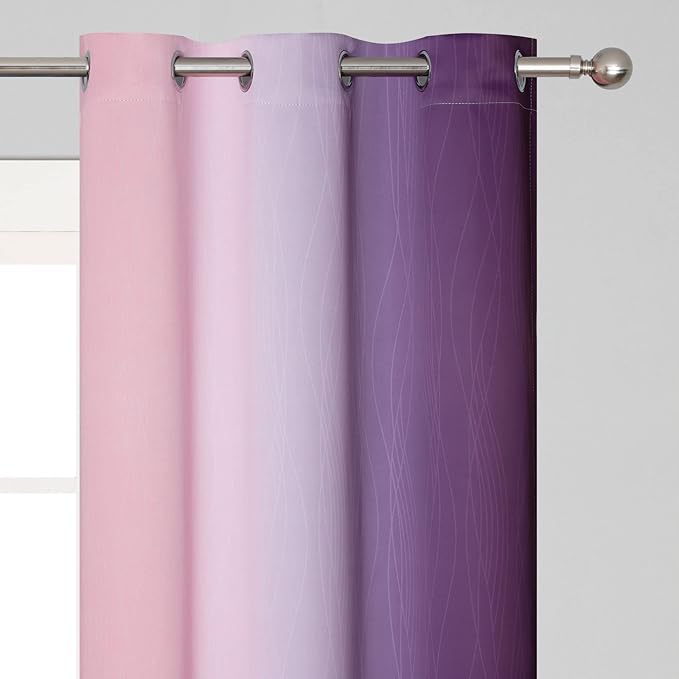 Pink&Purple Curtains 63 Inch Length 2 panels, Full Light Blocking Ombre - Image 4