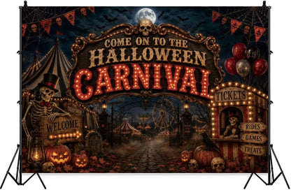 Halloween Carnival Backdrop Spooky Night Skull Haunted Circus Photography Backgrounds Horror Halloween Party Decorations Photo Booth Props Vinyl 10x8ft