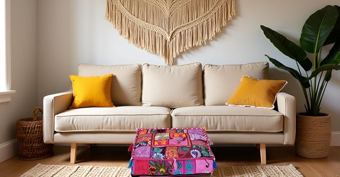 CRAFT KALA Indian Square Patchwork Traditional Pouf Cover Indian Living Room - Image 6