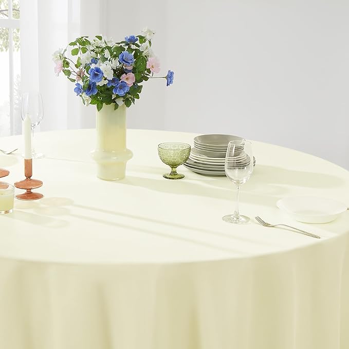 Round Tablecloths 2 Pack 120 Inch Ivory Tablecloth Linen Polyester Table - Image 8