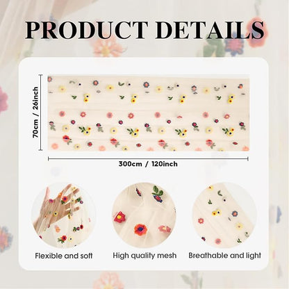 Artoid Mode Champagne Embroidery Daisy Gauze Table Runner 120 Inch 10FT - Image 7