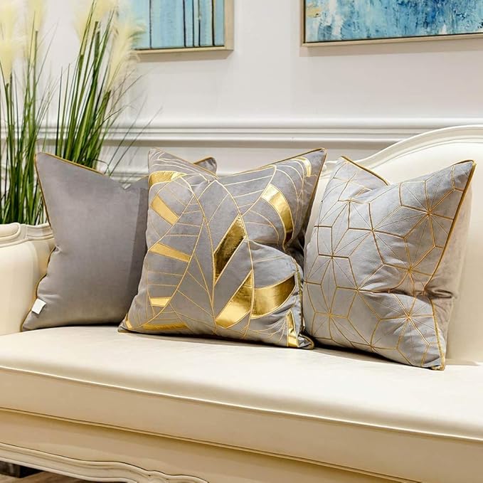 Avigers 18 x 18 Inches Grey Gold Striped Cushion Case Luxury European Throw - Image 5