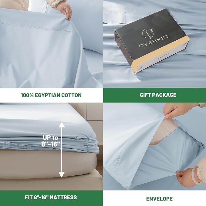 100% Egyptian Cotton Sheets King Size 4PCS 1000 Thread Count Sateen Weave Soft - Image 4