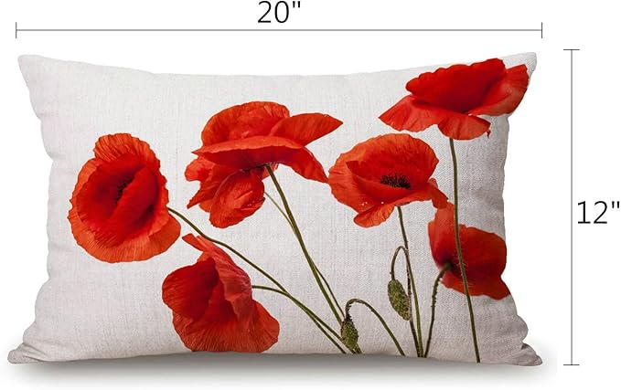 Solekla Poppy Flowers Farmhouse Pillow Covers 12x20 Inch, Home Decorative Throw - Image 2