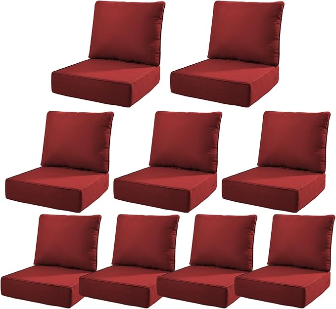6" Thick Outdoor Cushions 22x24x6, 9-Set Deep Seat Patio Cushions by Pugire