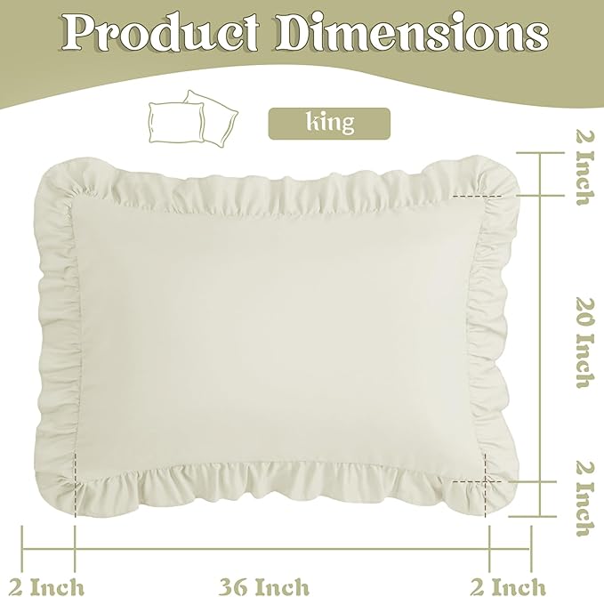 KKJIAF Ruffle Pillow Cases King Size Set of 2, Ruffled Pillow Covers - Image 3