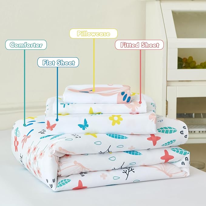PERFEMET Girls Toddler Bedding Colorful Flower Blossom Comforter Set Butterfly - Image 6
